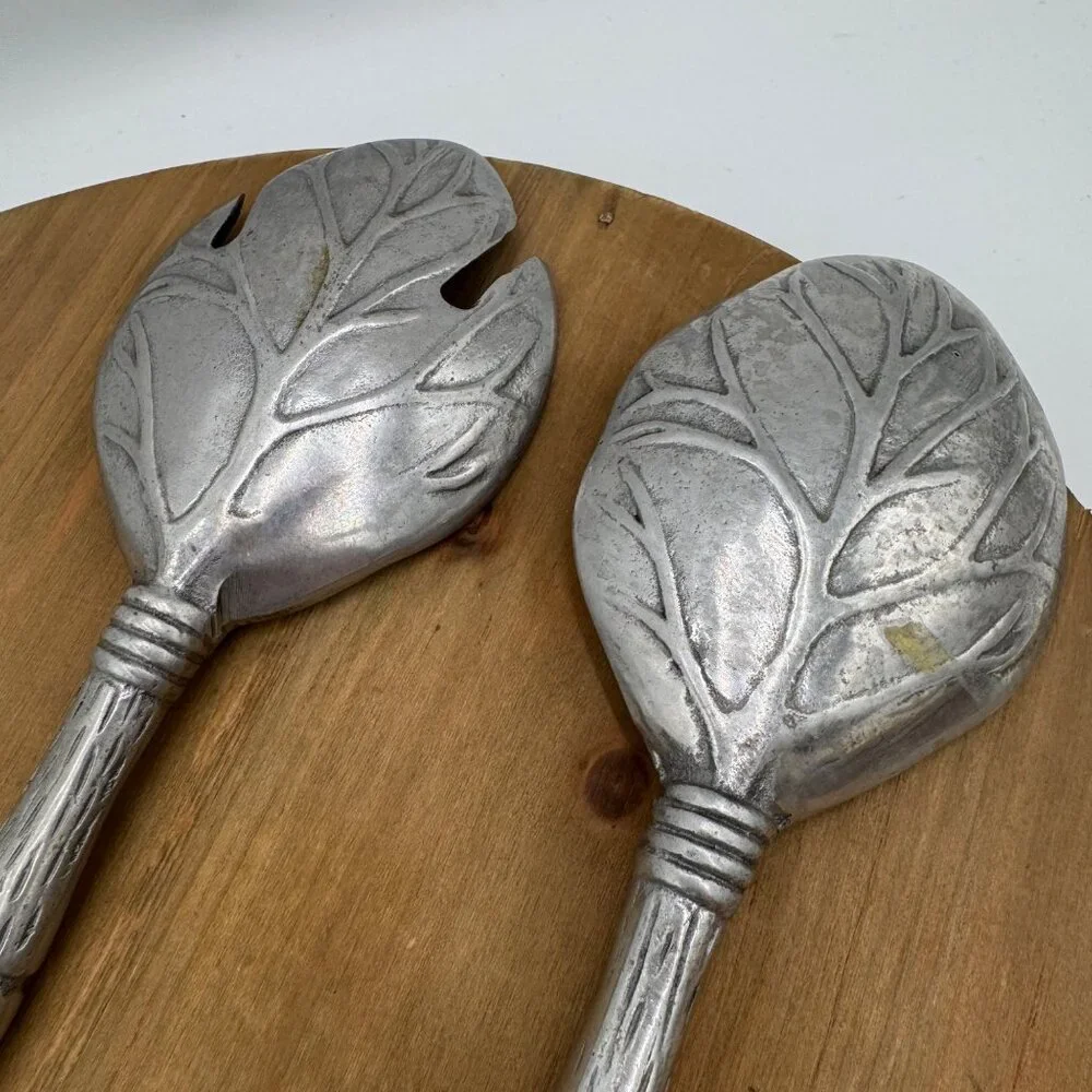 Garden Lettuce Cabbage Leaf Salad Tongs Serving Spoons Sand Cast Alloy Metalware